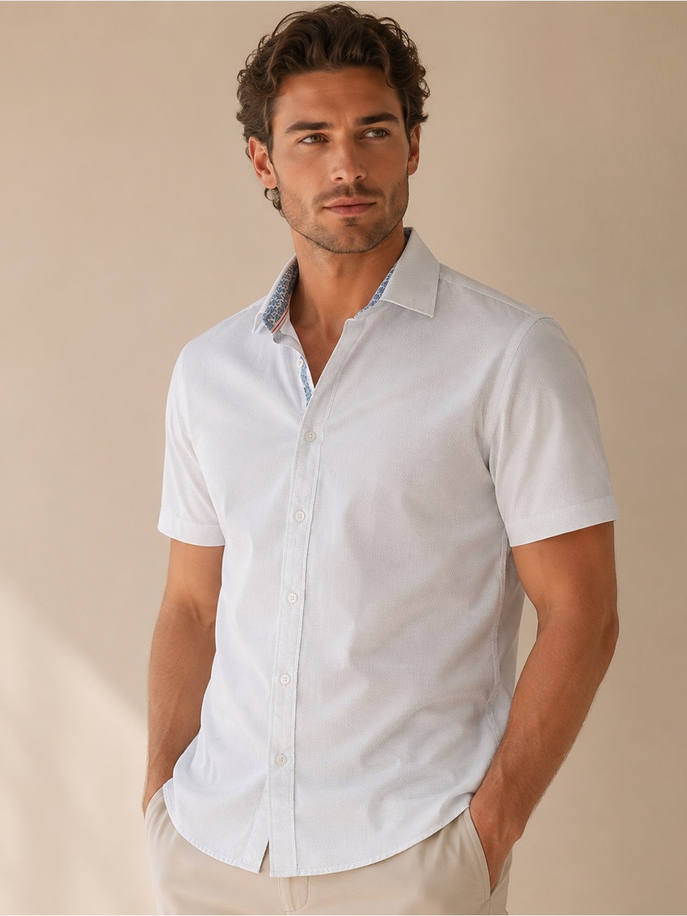 INC International Concepts White Short Sleeve Button-Down Shirt